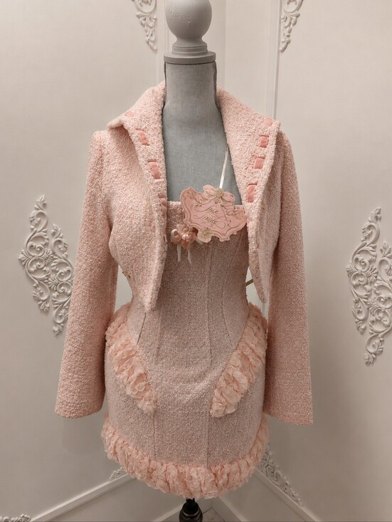 Lacemade Jackets & Blazers - Lacemade Women’s Pink Tweed Jacket - Soft Pastel Cropped Coat